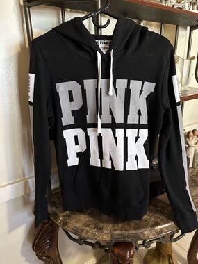 PINK Victoria's Secret Black Hoodie with White Logo